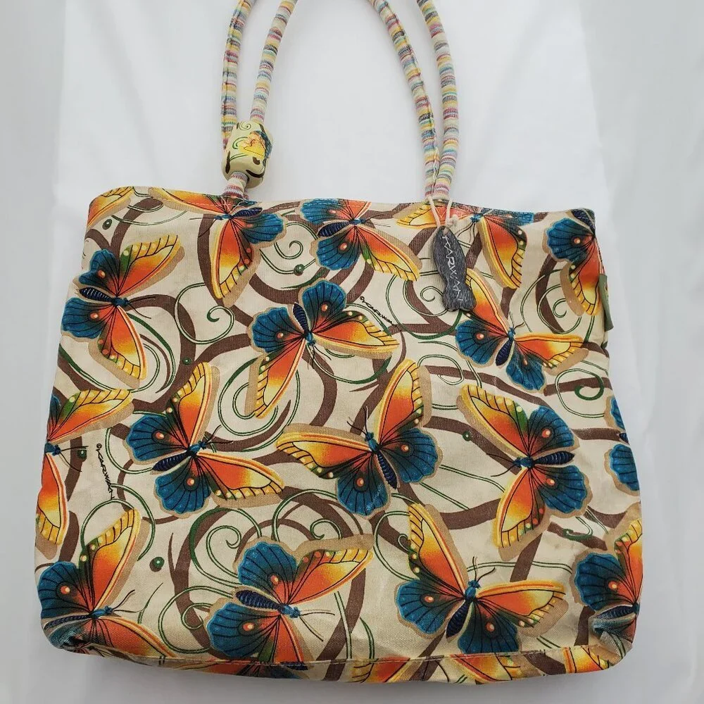 Vintage Karwan Hawaiian Butterfly Canvas beach Tote - XL - Picture 2 of 11